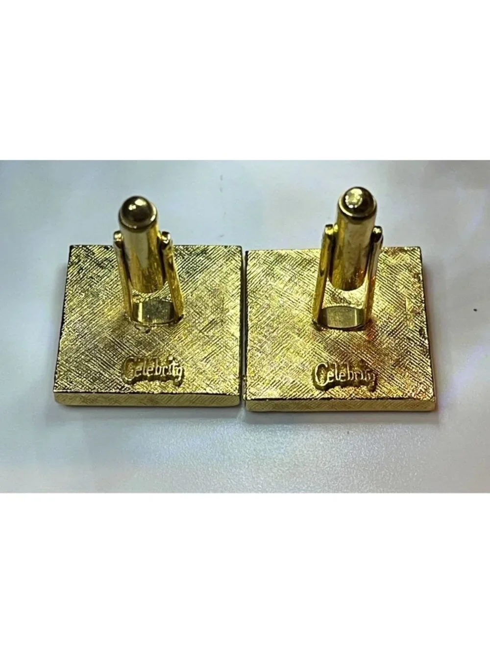 Vintage 60s Celebrity NY Wood Cufflinks Mid Century Modern Gold Tone Square Mens